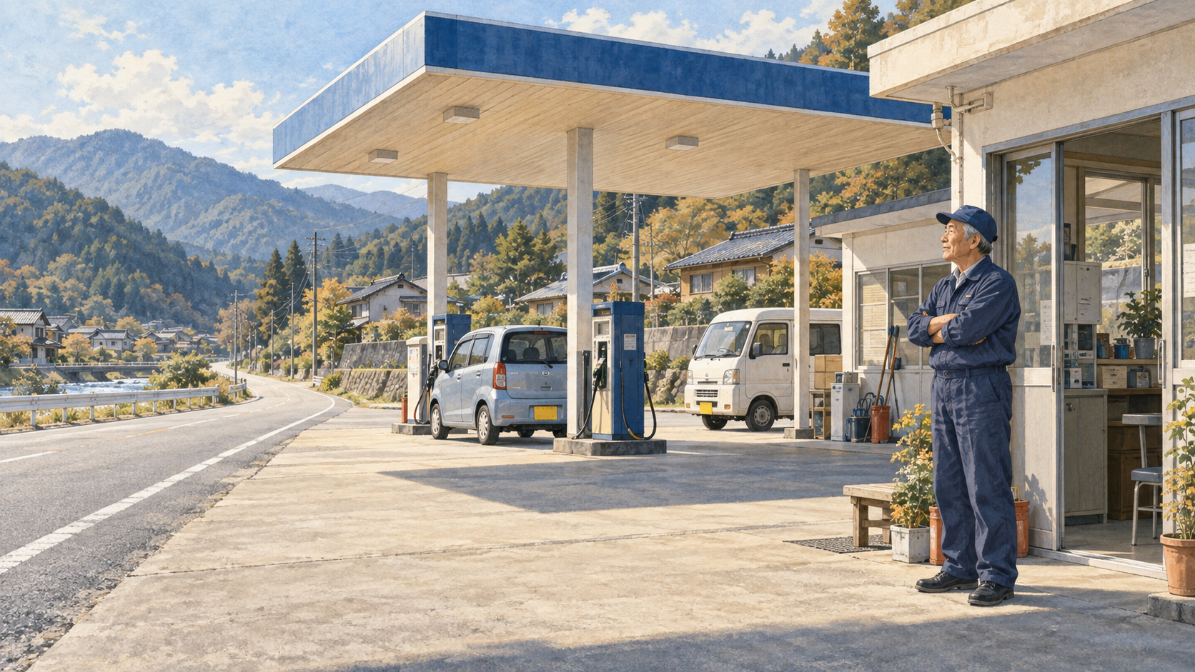 地域の暮らしと配送を支える地方のガソリンスタンドのイメージ
