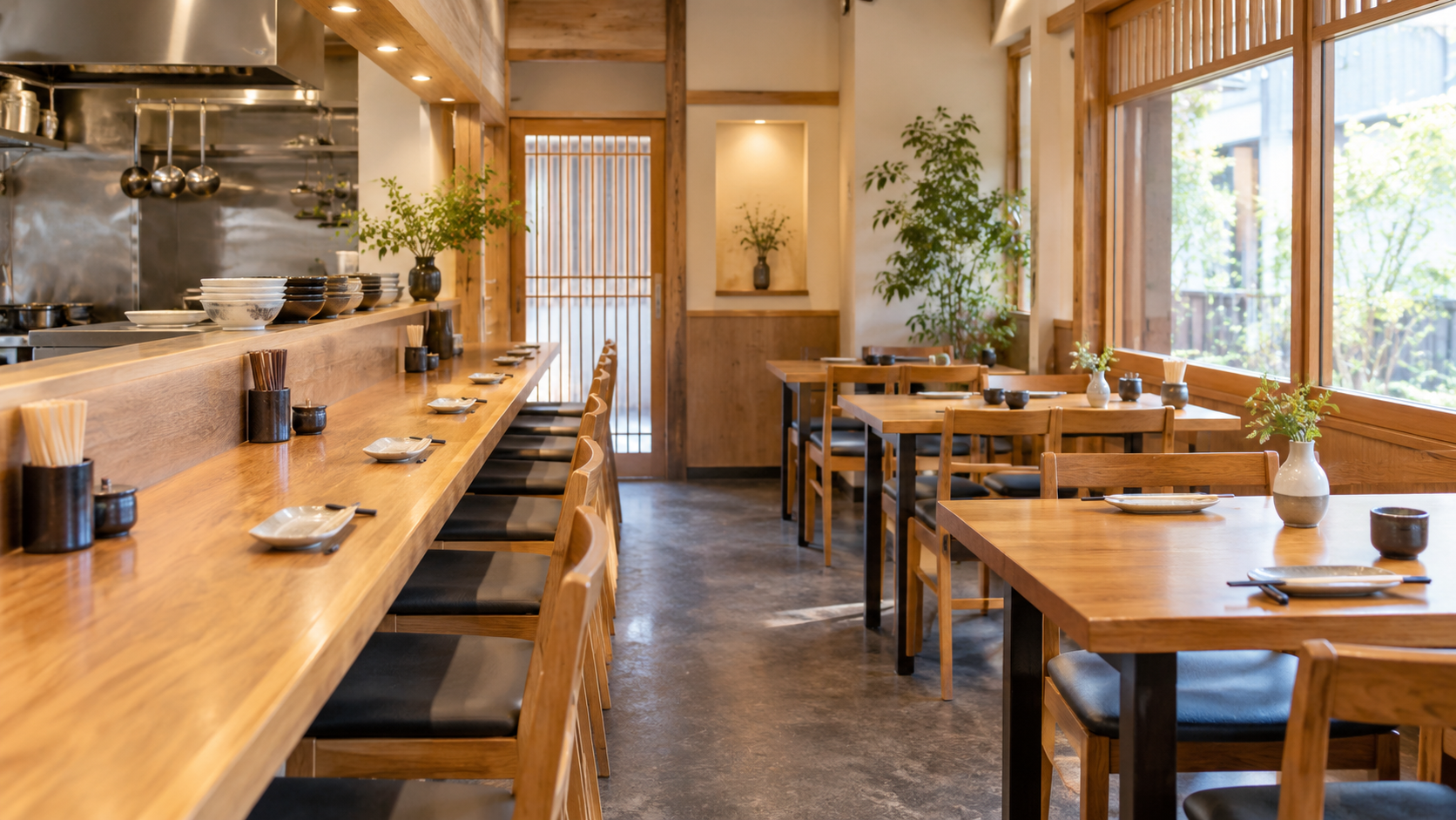 客席とカウンターのある小さな和食店