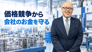 金型工場を背景に立つたちばなはじめ