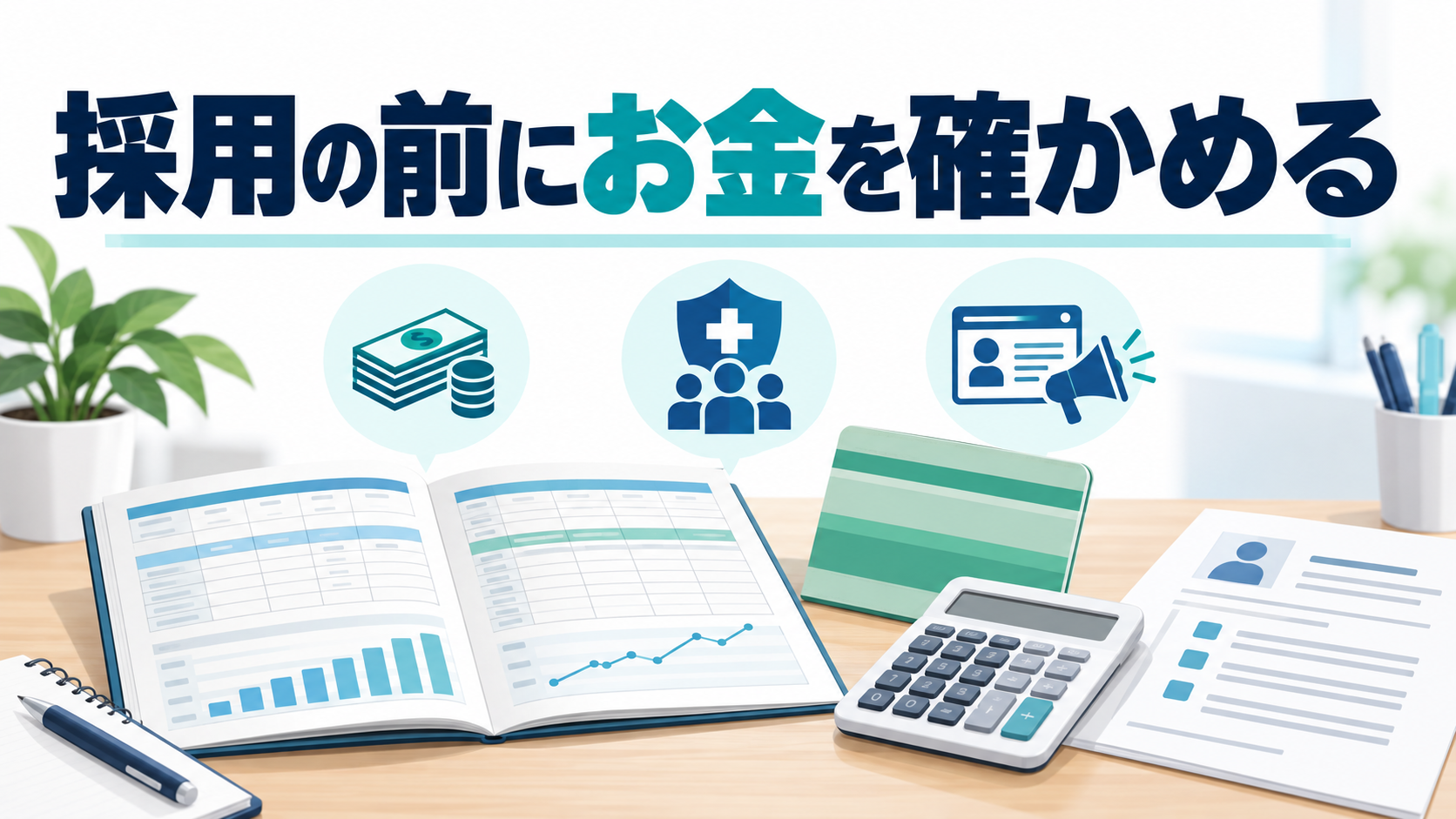 採用前に資金繰り表と通帳で給料・社会保険料・求人費を確かめるイメージ